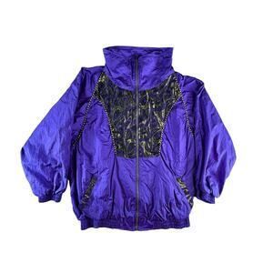 Slade Jacket Vintage Women Large Purple Track Suite Top Windbreaker 90s Full Zip